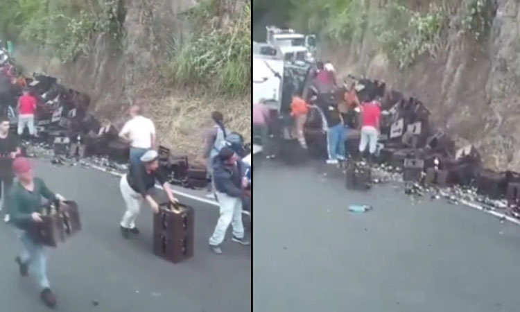 Camión que llevaba cerveza se accidentó