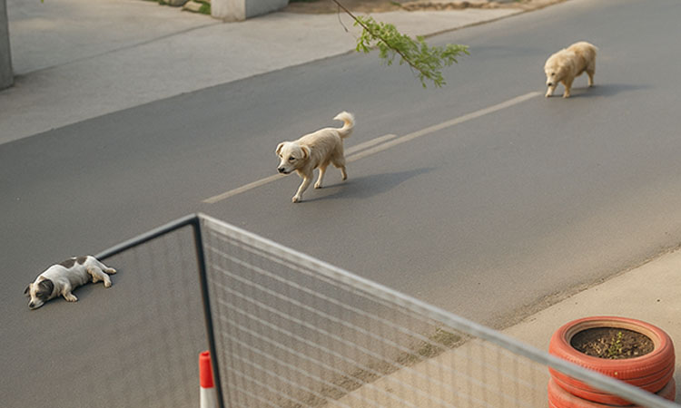 Perritos rescataron a un cachorro atropellado