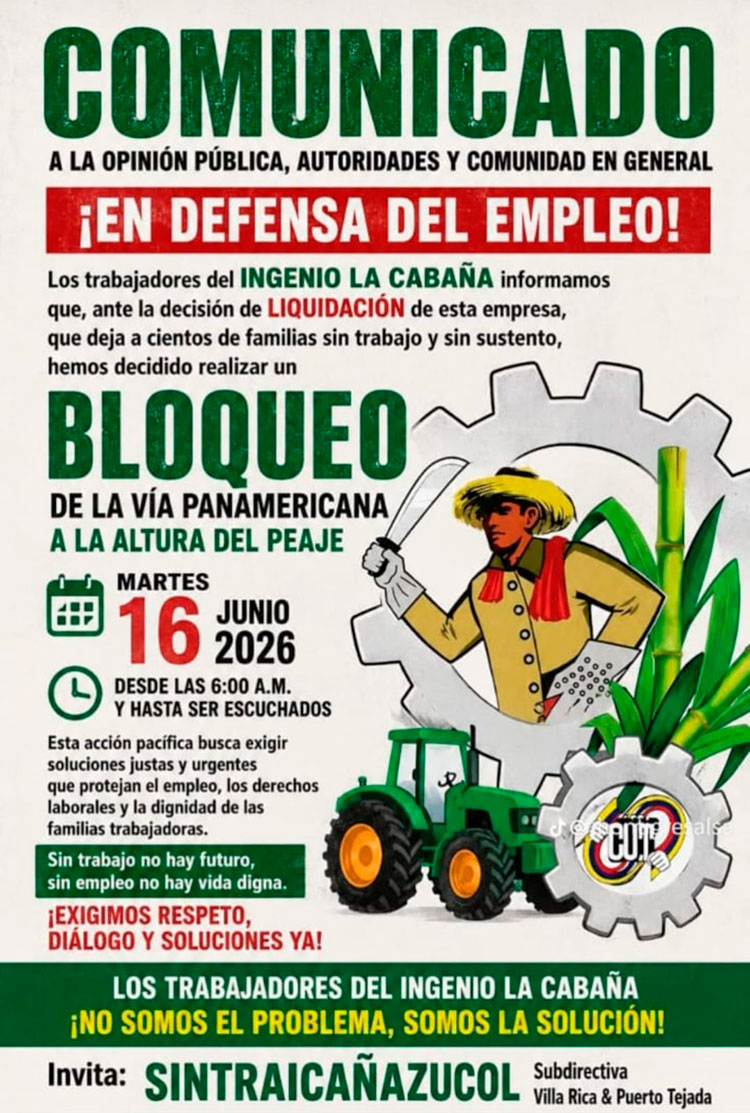 Bloqueo en la vía Panamericana por protesta de trabajadores del Ingenio La Cabaña